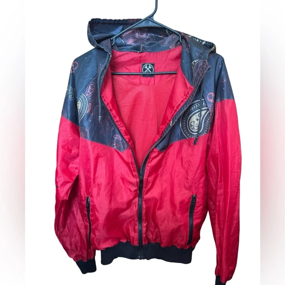 Men's Windbreaker Civil Regime Jacket in Red & Black with Paisley Yoke